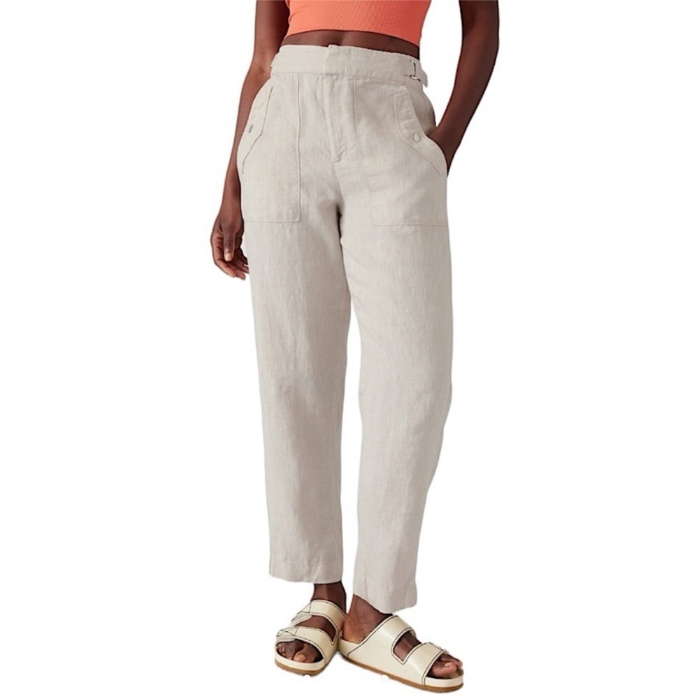 Athleta Voyager Linen Pants Sz 2 Light Beige High Rise Pockets Casual Beach
